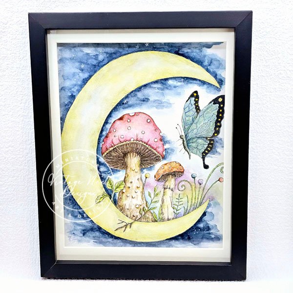 Mushrooms and Butterflies No.1 Original Watercolor Painting image 1