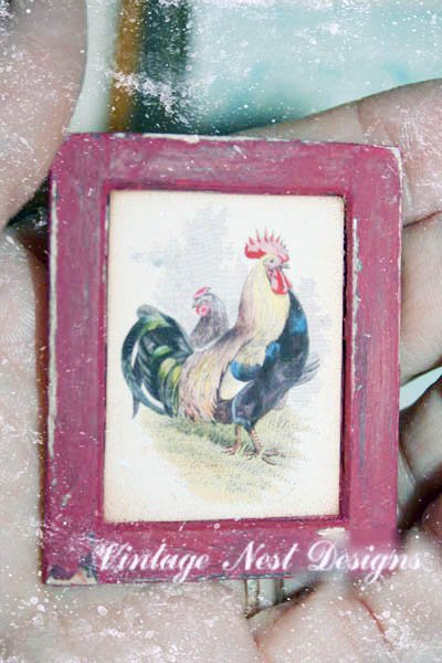 Rooster No.2:3 Dollhouse Miniature Handmade Wooden Framed Art image 3