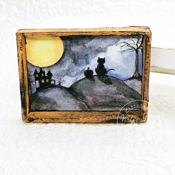 Cat & the Moon No.1:2 Dollhouse Miniature Handmade image 0