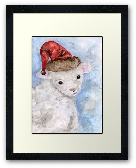 Christmas Lamb No.1 Digital Prints Watercolor Painting image 1