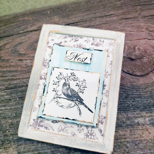 Paris Bird Nest Art No.1:1 Dollhouse Miniature Handmade Framed image 1