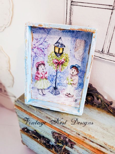 Children Carolers No.1:1 Dollhouse Miniature Handmade Wooden Framed Art image 4