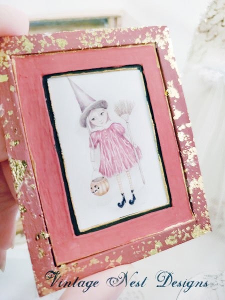 Halloween Witch Girl No.1:1 Dollhouse Miniature Handmade Framed Art image 2