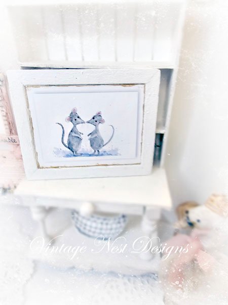 Mice No.8:1 Dollhouse Miniature Handmade Wooden Framed Art image 3