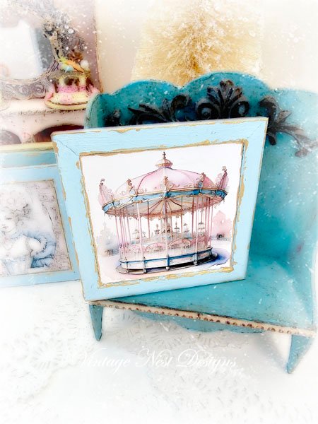 Carousel No.3:1 Dollhouse Miniature Handmade Wooden Framed Art image 1