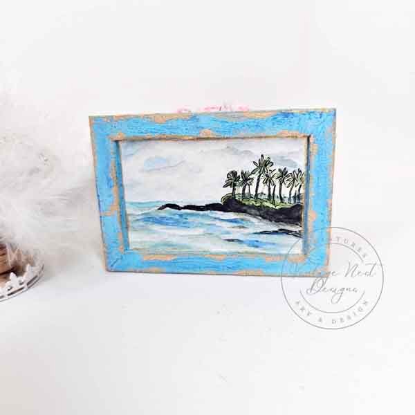Ocean No.1:1 Dollhouse Miniature Handmade Wooden Framed Art image 1
