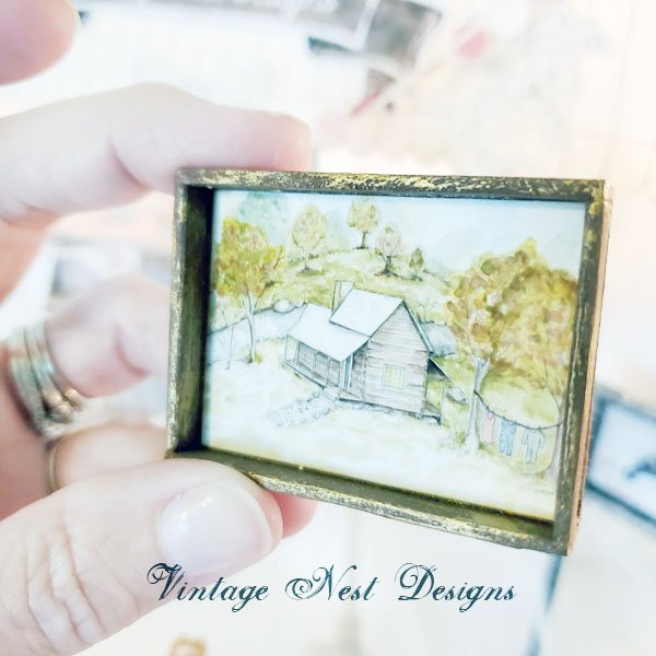 Cabin in the Woods No.1:2 Dollhouse Miniature Handmade Wooden Framed Art image 3