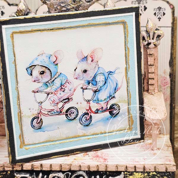 Nursery Mice No.1:4 Dollhouse Miniature Handmade Wooden Framed Art image 4