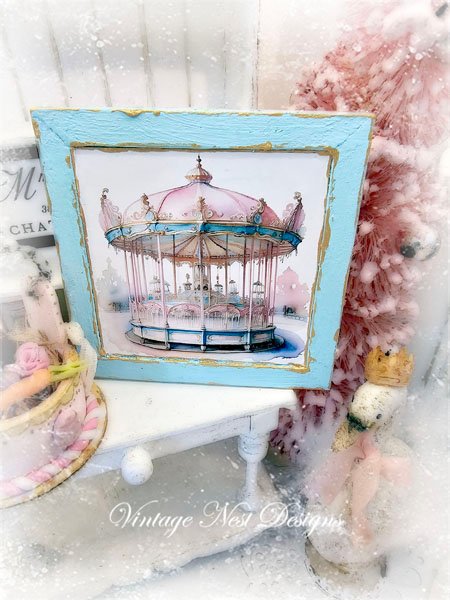 Carousel No.3:1 Dollhouse Miniature Handmade Wooden Framed Art image 3