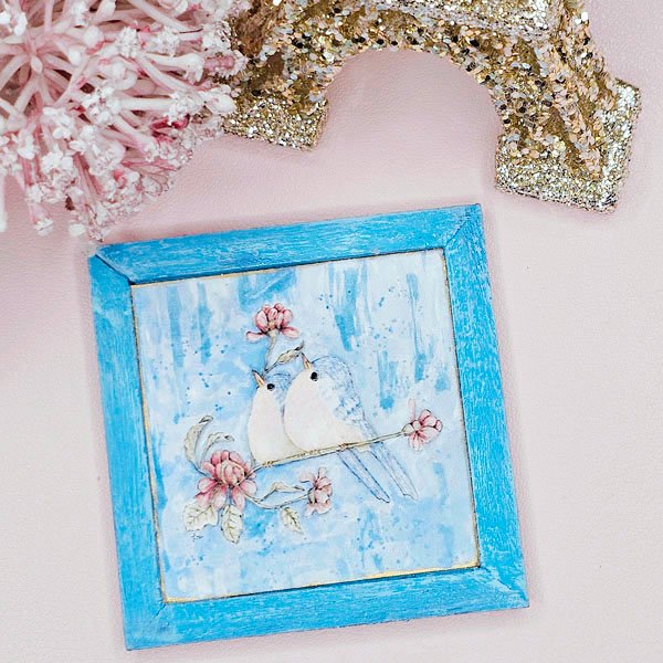 Two Tweets No.1:2 Dollhouse Miniature Handmade Wooden Framed Art image 1