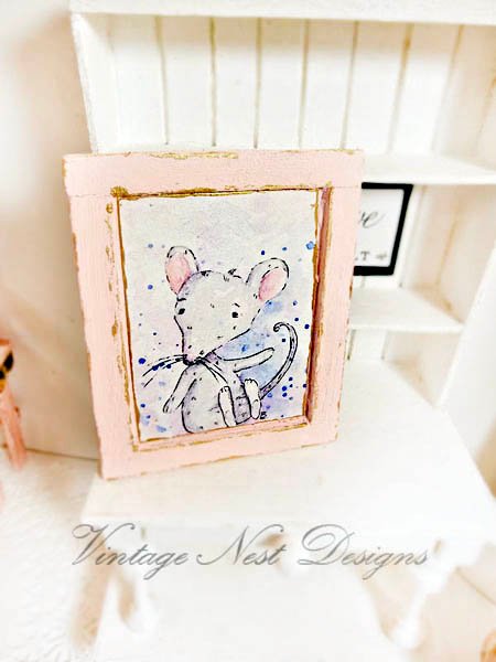 Mouse No.6:1 Dollhouse Miniature Handmade Wooden Framed Art image 5