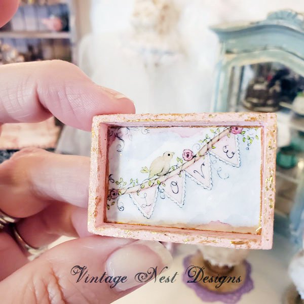 Love Bird No.1:1 Dollhouse Miniature Handmade Framed Wooden Art image 3