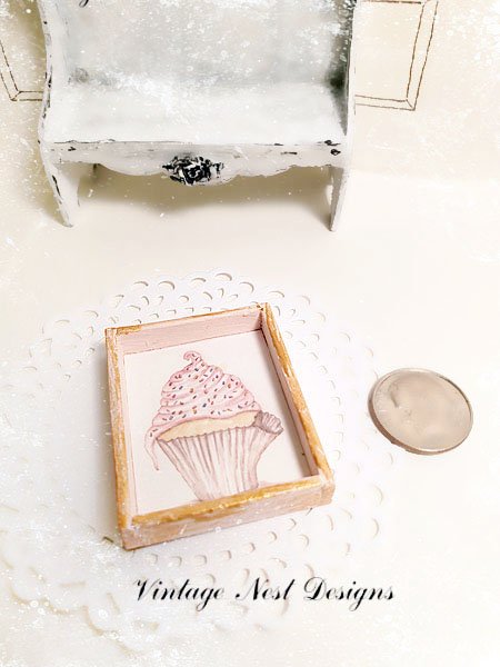 Cupcake No.5:1 Dollhouse Miniature Handmade Framed Art image 3