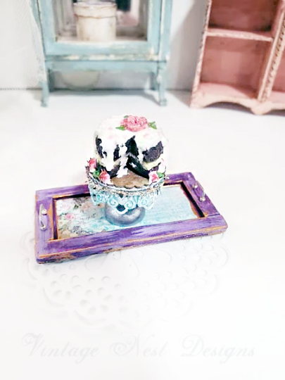 Tray No.3 Dollhouse Miniature Handmade Wooden Framed image 3