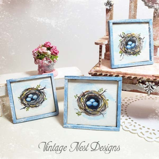 Bird Nest Eggs Original Paintings Dollhouse Minature Handmade image 0