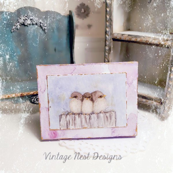 Three Tweets No.1:2 Dollhouse Miniature Handmade Wooden Framed Art image 2