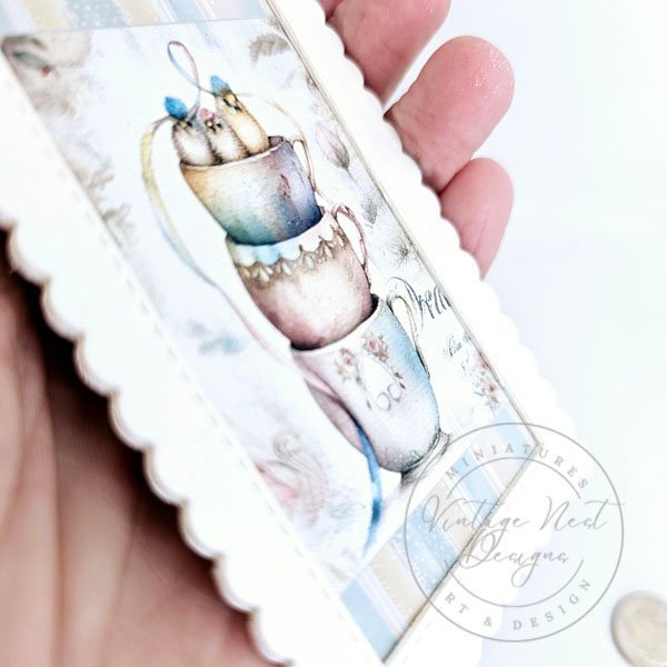 Cup of Birds No.1:1 Dollhouse Miniature Handmade Framed Art image 4