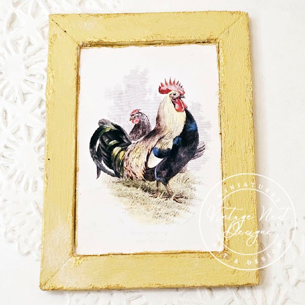 Rooster No.2:4 Dollhouse Miniature Handmade Wooden Framed Art image 9