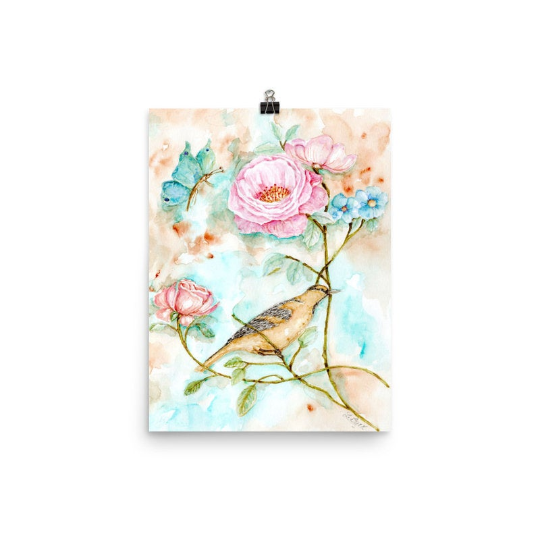 Bird Nest Roses No.5:1 Digital Prints Watercolor Painting image 2