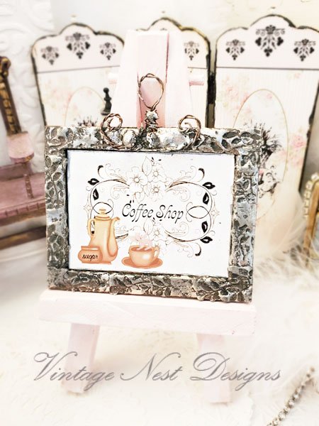 Coffee Shop Graphic No.1:2 Dollhouse Miniature Handmade Metal Framed Art image 0