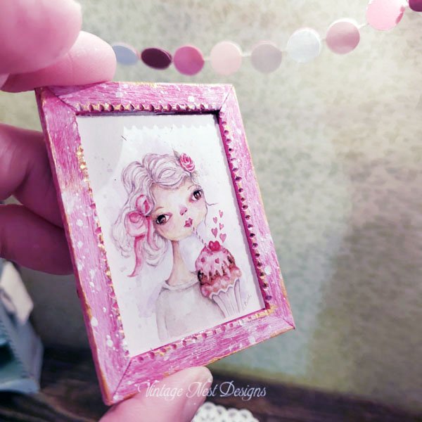Valentine Girl No.2:1 Dollhouse Miniature Handmade Framed Wooden Art image 3