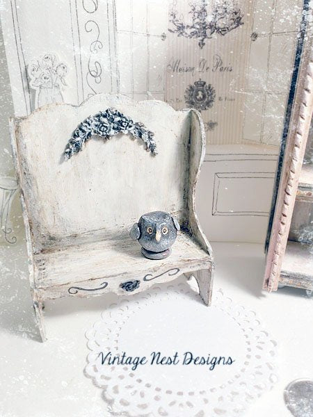 Porcelain Owl No.3 Dollhouse Miniature Handmade One of a Kind image 0