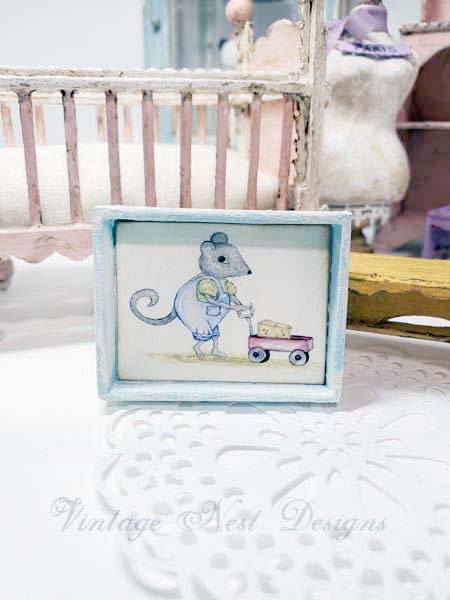 Mouse No.1:1 Dollhouse Miniature Handmade Wooden Framed Art image 0