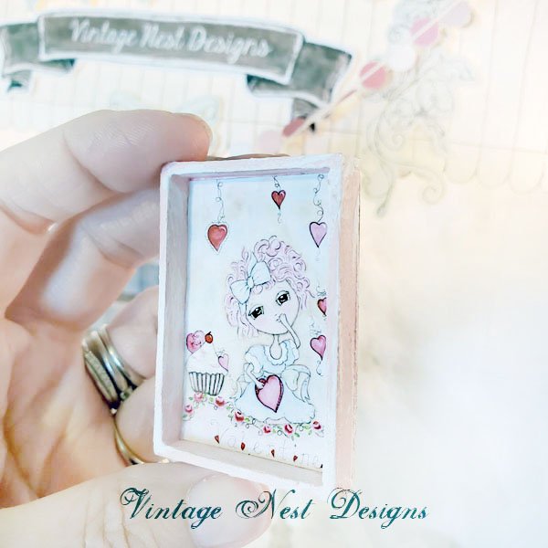 Pink Be my Valentine No.1:1 Dollhouse Miniature Handmade Framed Art image 2