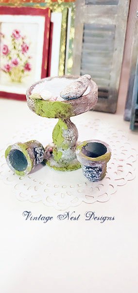 Mossy Bird Bath No.5 Dollhouse Miniature Handmade image 0