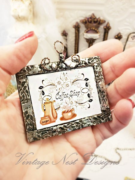 Coffee Shop Graphic No.1:2 Dollhouse Miniature Handmade Metal Framed Art image 3