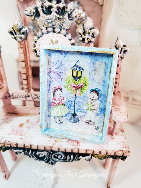 Children Carolers No.1:1 Dollhouse Miniature Handmade Wooden Framed Art image 1