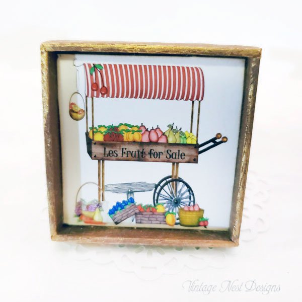 Les Fruit For Sale No.1:1 Dollhouse Miniature Handmade Wooden Framed Art image 0