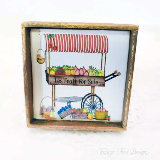Les Fruit For Sale No.1:1 Dollhouse Miniature Handmade Wooden Framed Art image 0