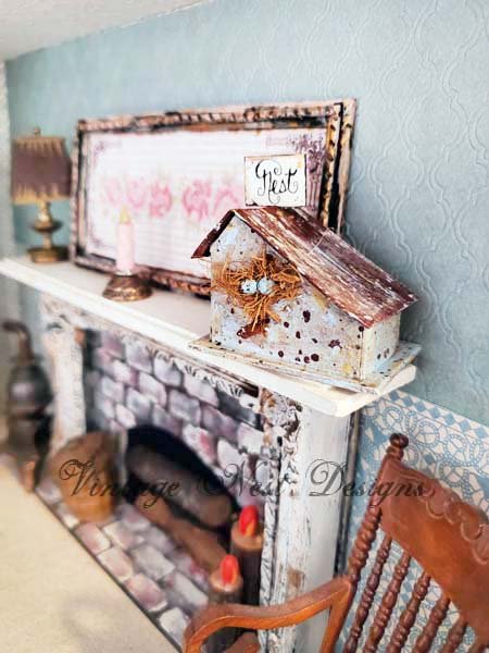 Bird Nest House Blue Speckled No.7 Dollhouse Miniature Handmade image 3