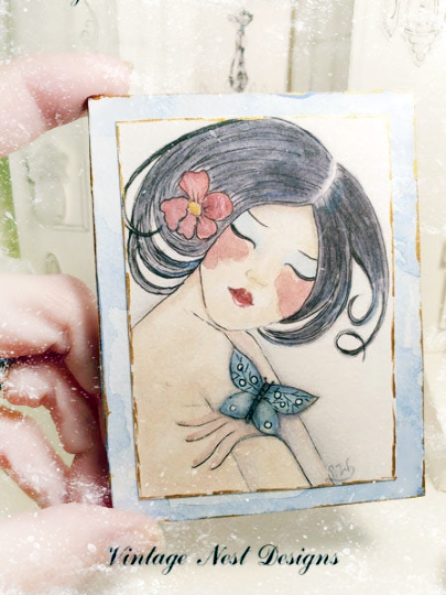 Asian Woman No.1:1 Miniature Handmade Framed Art image 1