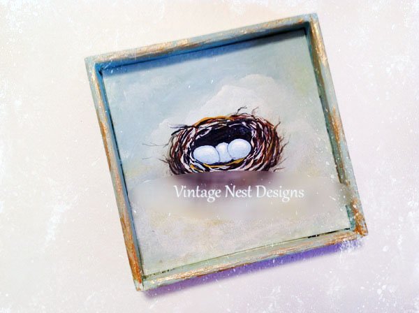 Bird Nest No.9:1 Dollhouse Miniature Handmade Wooden Framed Art image 0