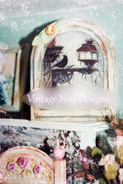 Crow Lantern No.1:5 Dollhouse Miniature Handmade Wooden Framed Art image 0