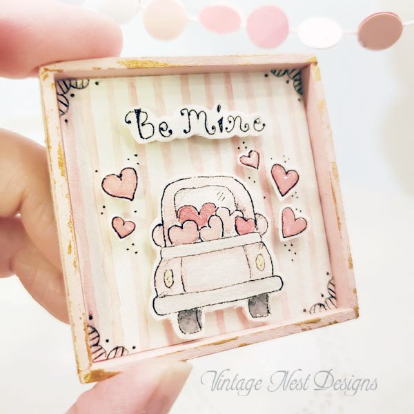 Valentine Be Mine No.1 Dollhouse Miniature Handmade Framed Art image 2