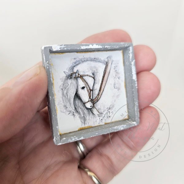 Andalusian Horse No.1:2 Dollhouse Miniature Handmade Wooden Framed Art image 2