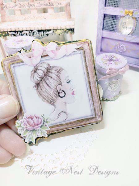 Hello Beautiful No.1:1 Dollhouse Miniature Handmade Framed Art image 2