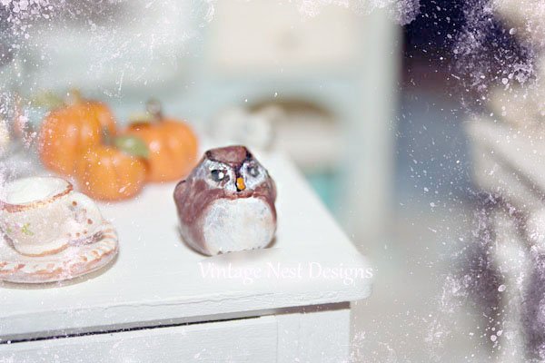 Porcelain Owl No.1 Dollhouse Miniature Handmade One of a Kind image 0