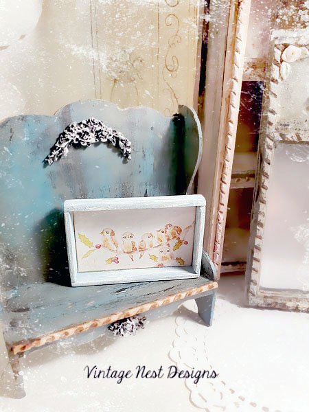 Bird on a Limb No.1:1 Dollhouse Miniature Handmade Wooden Framed Art image 4