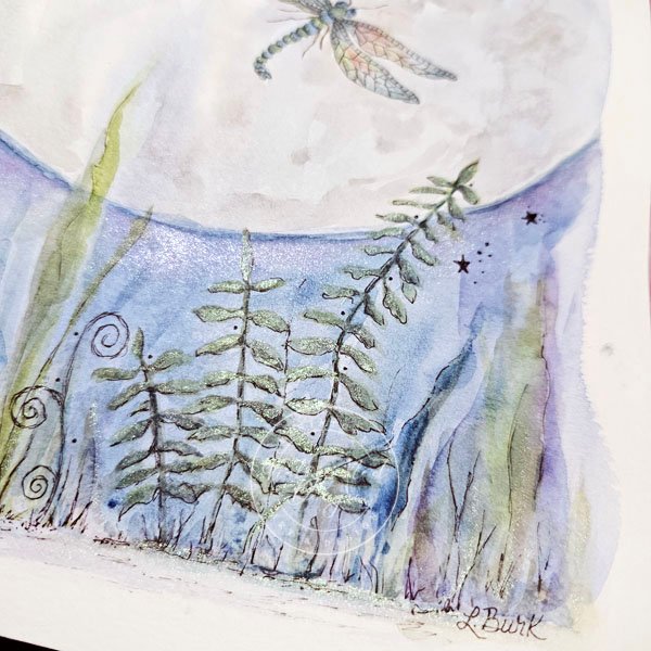 The moon and Dragonflies Fine Art Original Watercolor Painting image 2