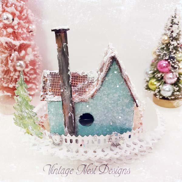 Christmas Putz Glitter Holiday House No.26 Handmade Miniature image 4