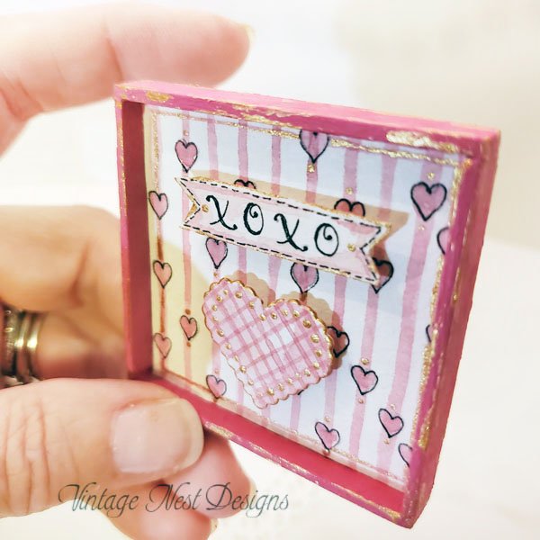 Valentine Heart No.3 Dollhouse Miniature Handmade Wooden Framed Art image 2