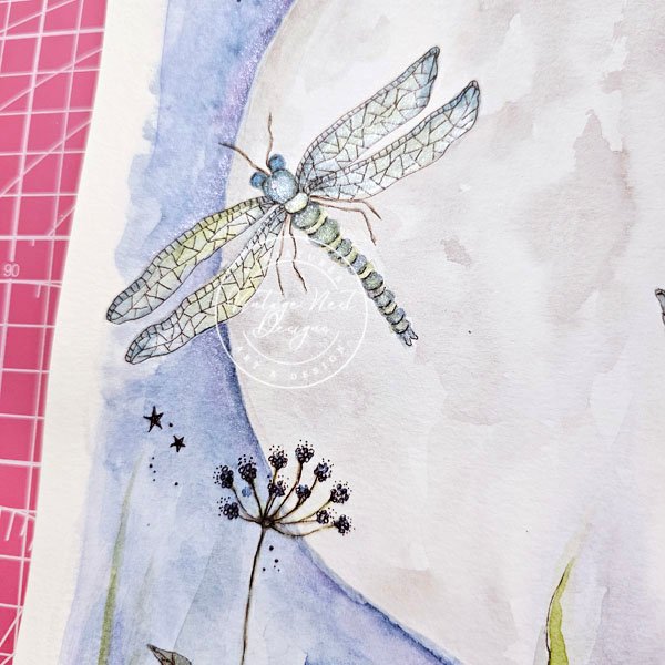 The moon and Dragonflies Fine Art Original Watercolor Painting image 6