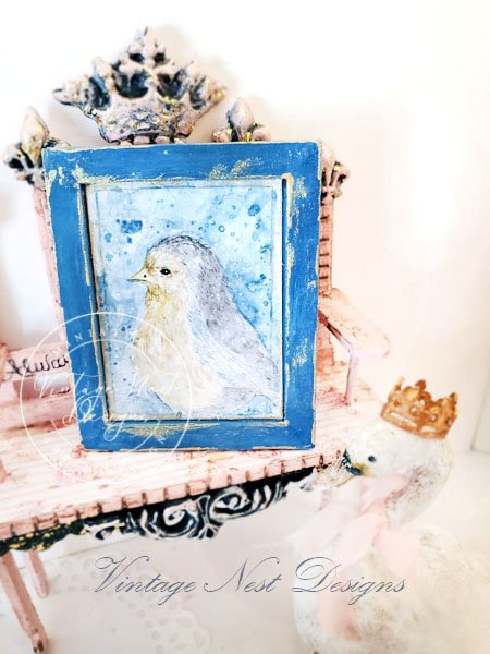 Bird No.2:1 Dollhouse Miniature Handmade Wooden Framed Art image 2