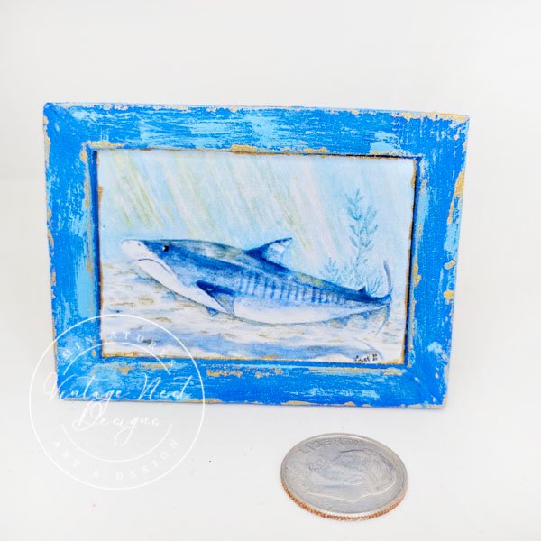 Shark No.1:2 Dollhouse Miniature Handmade Wooden Framed Art image 6