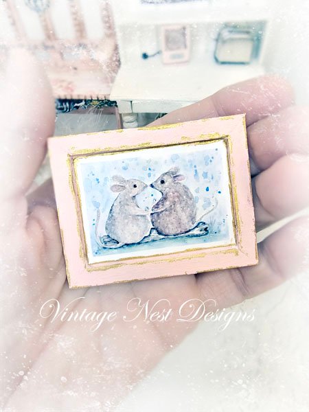 Mice No.9:1 Dollhouse Miniature Handmade Wooden Framed Art image 4