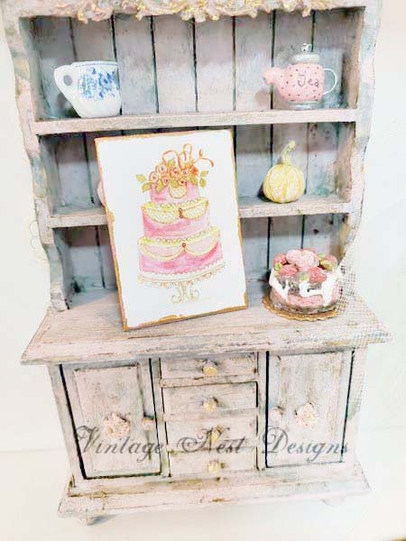 Cake No.3:1 Dollhouse Miniature Handmade Wooden Framed Art image 1